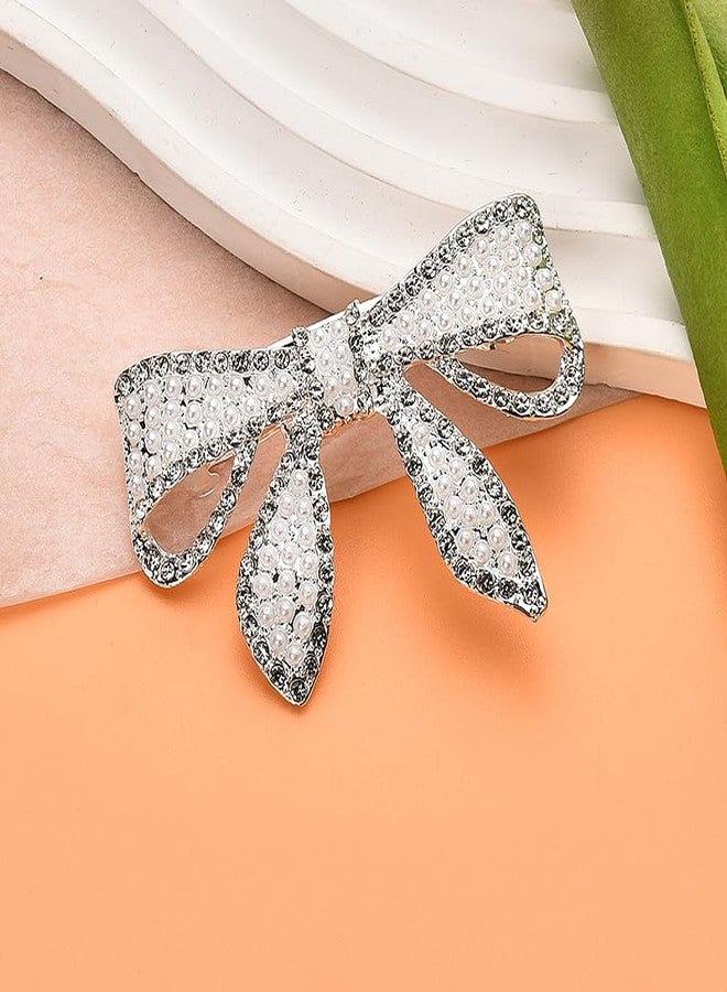 Kefley Rhinestone Pearl Bow Hair Barrettes for Women Sparkling Bling Barrettes for Hair Bows Accessories Metal French Clips Hairpins Decorative Bowknot Clips Pearl Ponytail Holders - Image 2